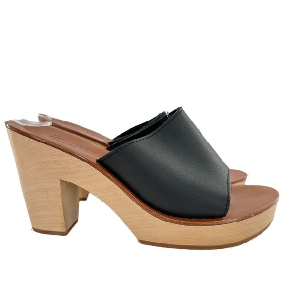 KJ Jacques womens platform sandals size 38 black leather wooden - Picture 1 of 13